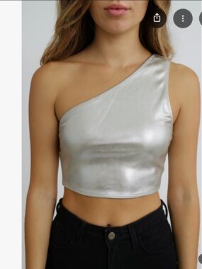 NWT Zara silver metallic one-shoulder crop top festival boho goth club y2k XS/S